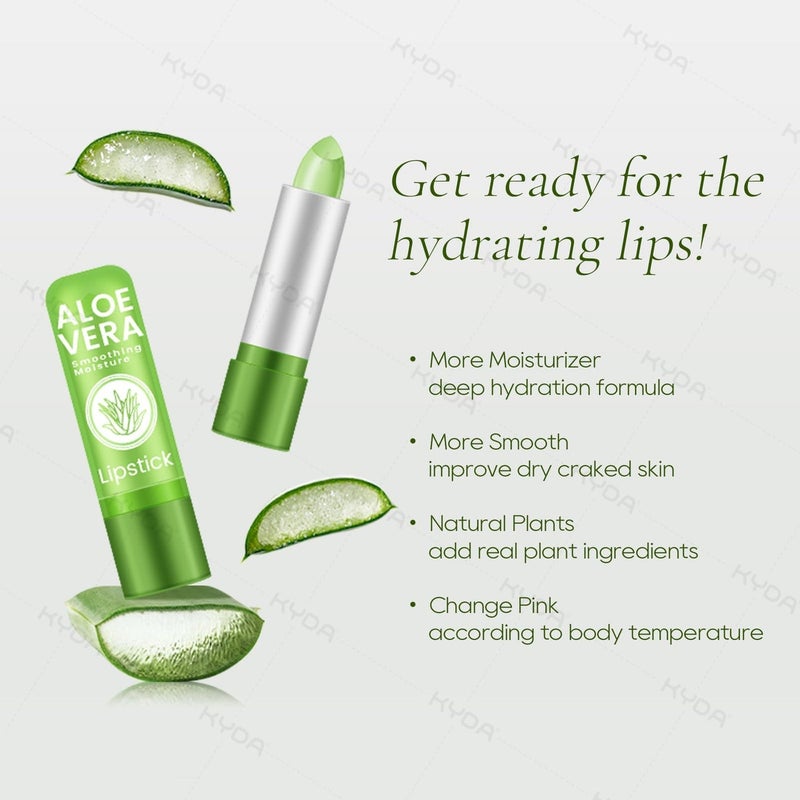 Ownest 5 Pcs Aloe Vera Lip Balm, PH Color Changing Lipstick, Change from Green to Natural Pink, Deep Hydrating Tinted Lip Balm, Daily Lip Moisturizer for Dry Cracked Lips, with Real Aloe Vera - Image 2